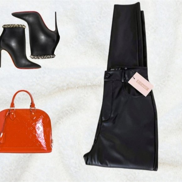 NWT- MISSGUIDED - Black High Waisted Faux Leather Slim pants with pockets - Picture 4 of 6